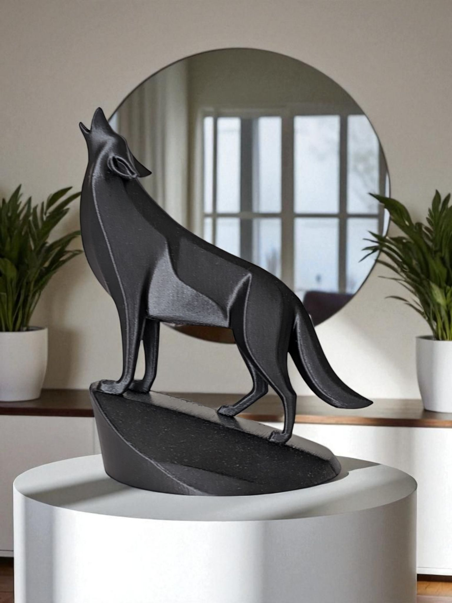 Unique Minimalist Wolf on Pedestal